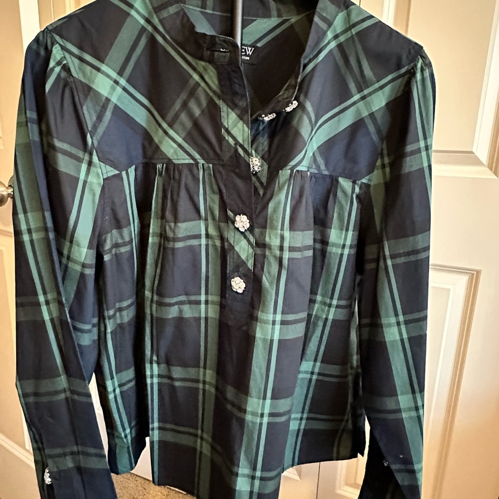J. Crew Green and Black Plaid Blouse